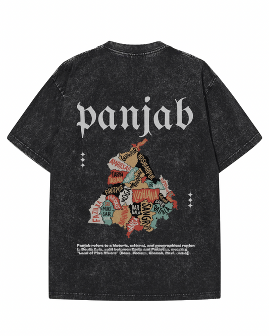 Punjab Map Graphic T-Shirt – Vintage Washed Oversized Streetwear Tee