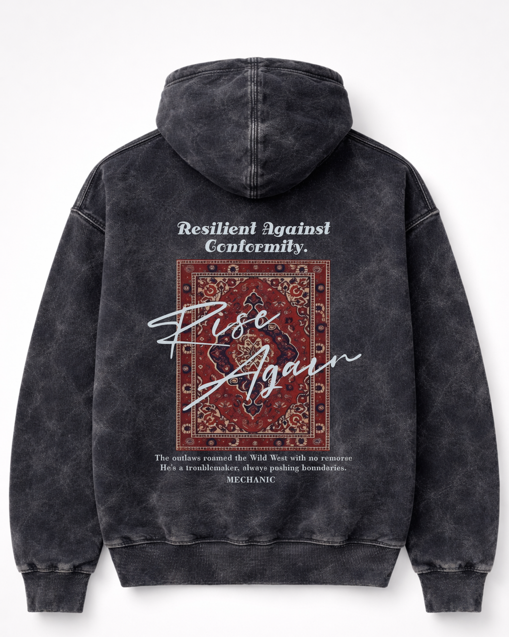 "Rise Again" Resilient Tapestry Acid-Wash Hoodie