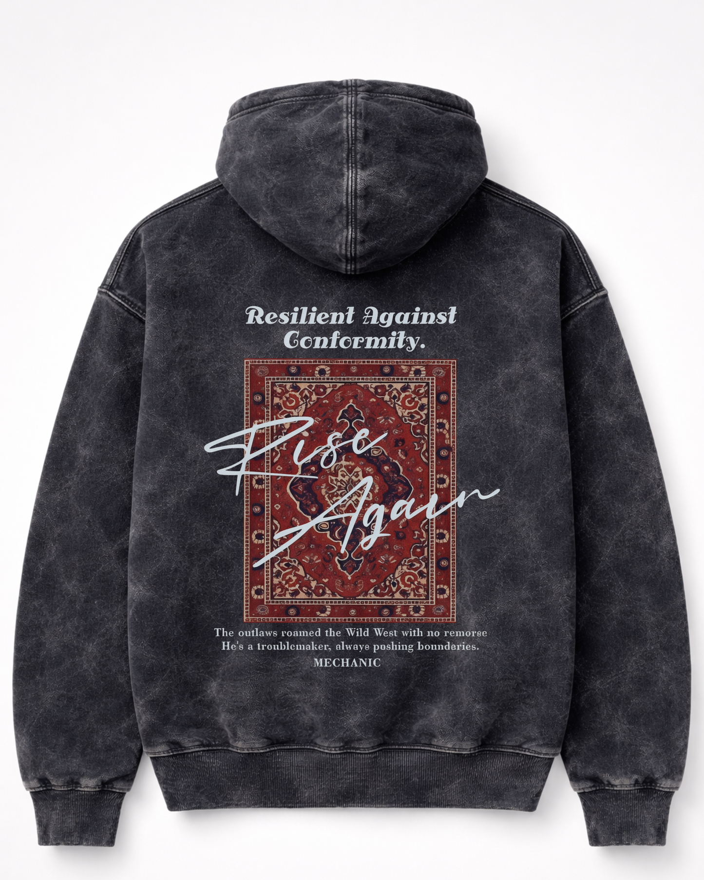 "Rise Again" Resilient Tapestry Acid-Wash Hoodie