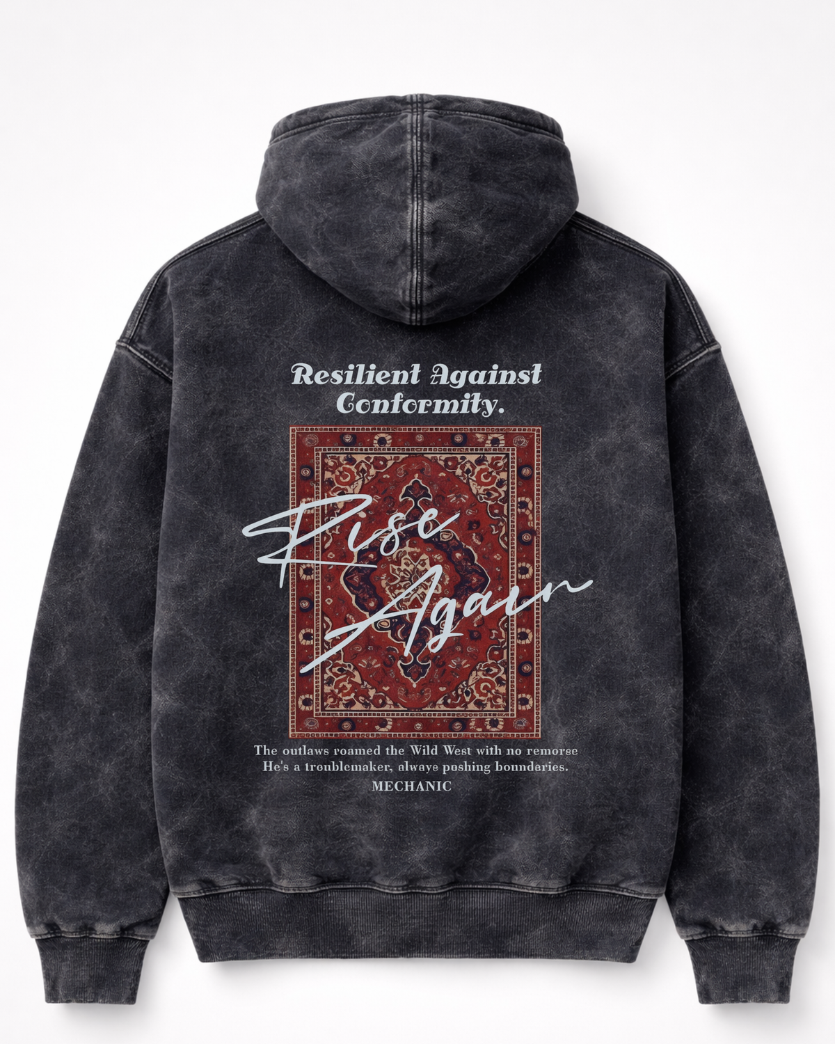 "Rise Again" Resilient Tapestry Acid-Wash Hoodie