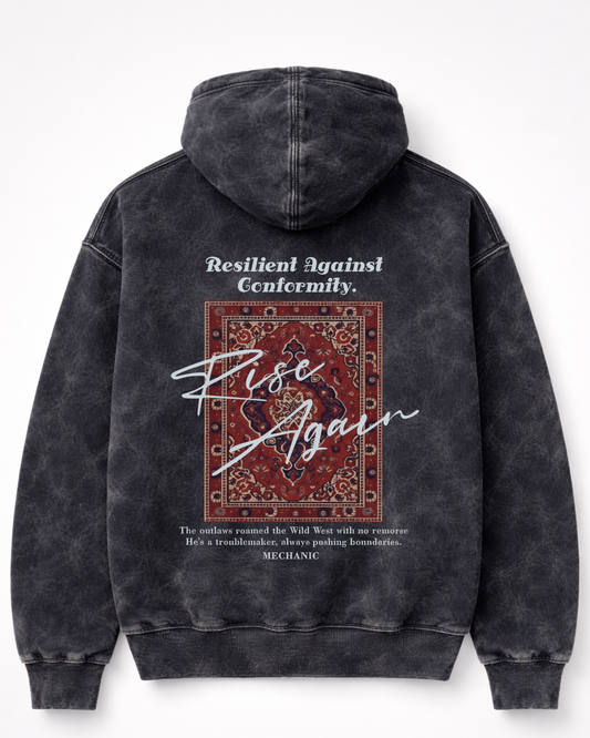 "Rise Again" Resilient Tapestry Acid-Wash Hoodie