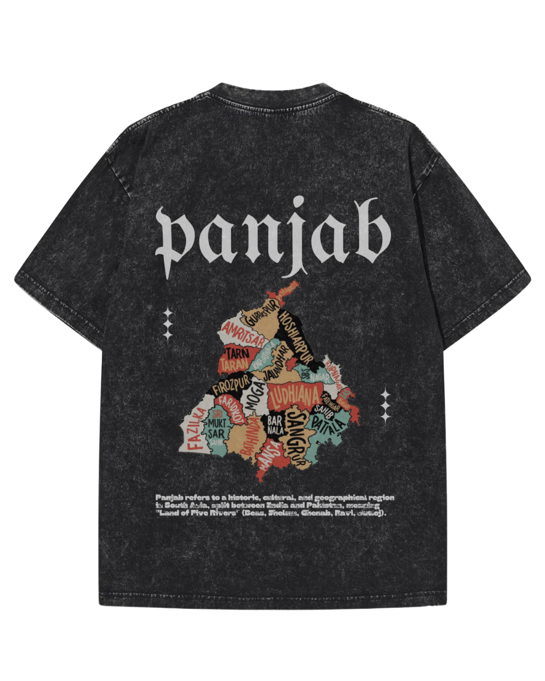 Panjab Vintage Map Heavyweight Graphic Tee – Acid Wash Black