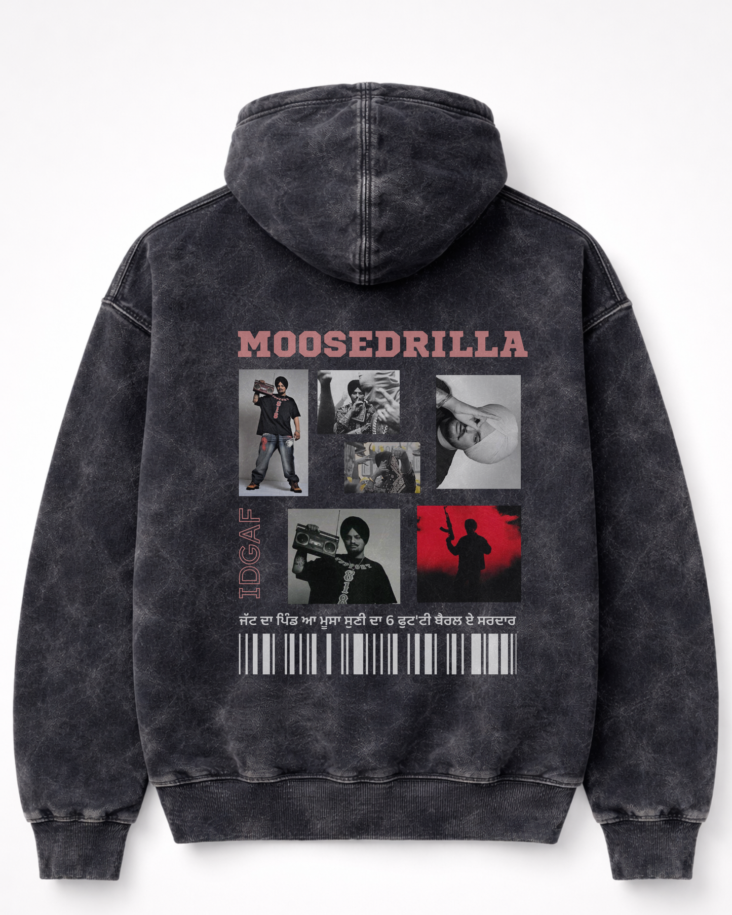 MOOSEDRILLA HOODIE – Vintage Washed Black Streetwear Pullover