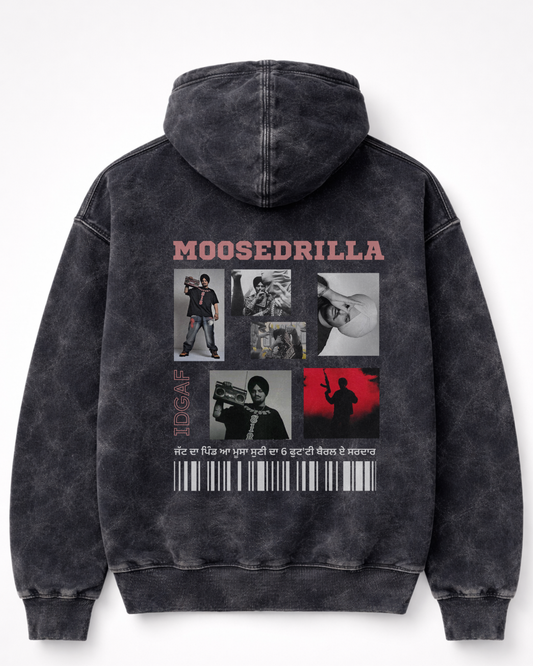 MOOSEDRILLA HOODIE – Vintage Washed Black Streetwear Pullover