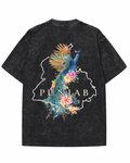 "Heritage in Bloom" Punjab Graphic Tee – Acid Wash Black