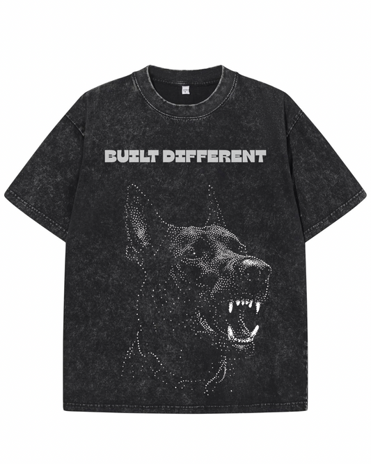 "BUILT DIFFERENT" Vintage Heavyweight Graphic Tee – Washed Black