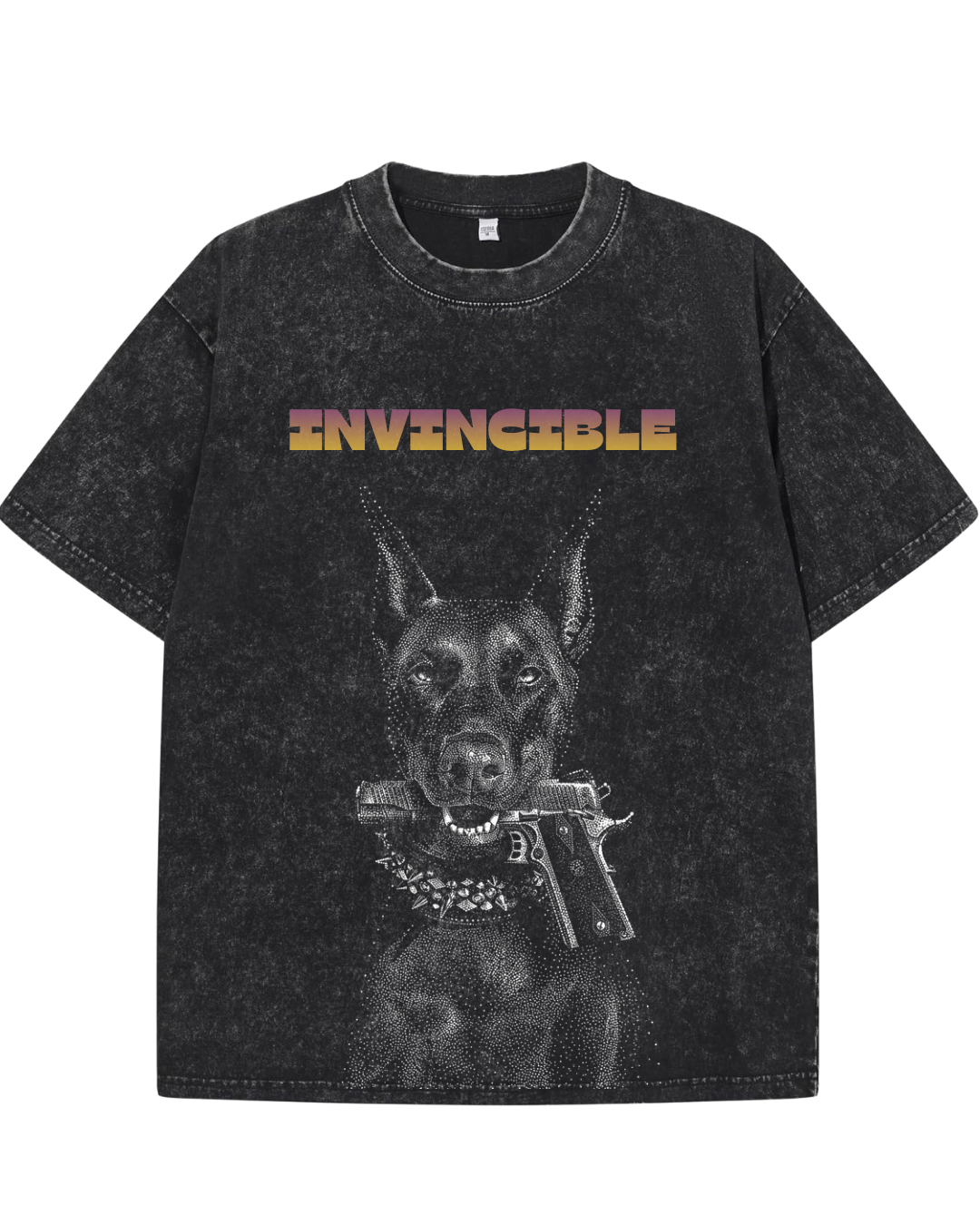"INVINCIBLE" Vintage Heavyweight Graphic Tee – Washed Black
