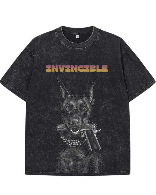 "INVINCIBLE" Vintage Heavyweight Graphic Tee – Washed Black