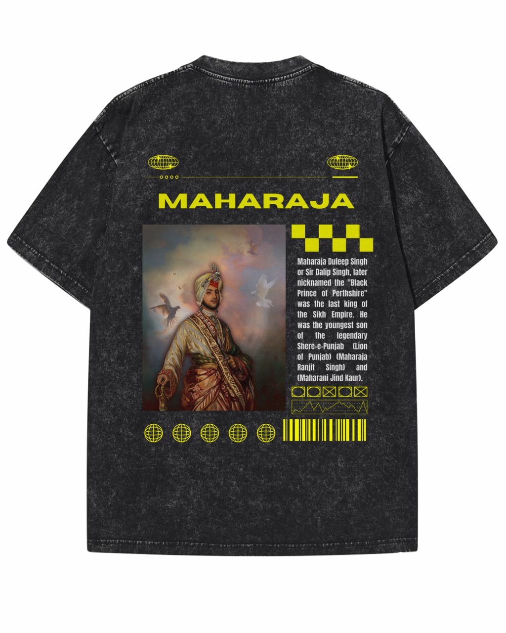 "MAHARAJA" Sovereign History Graphic Tee – Washed Black