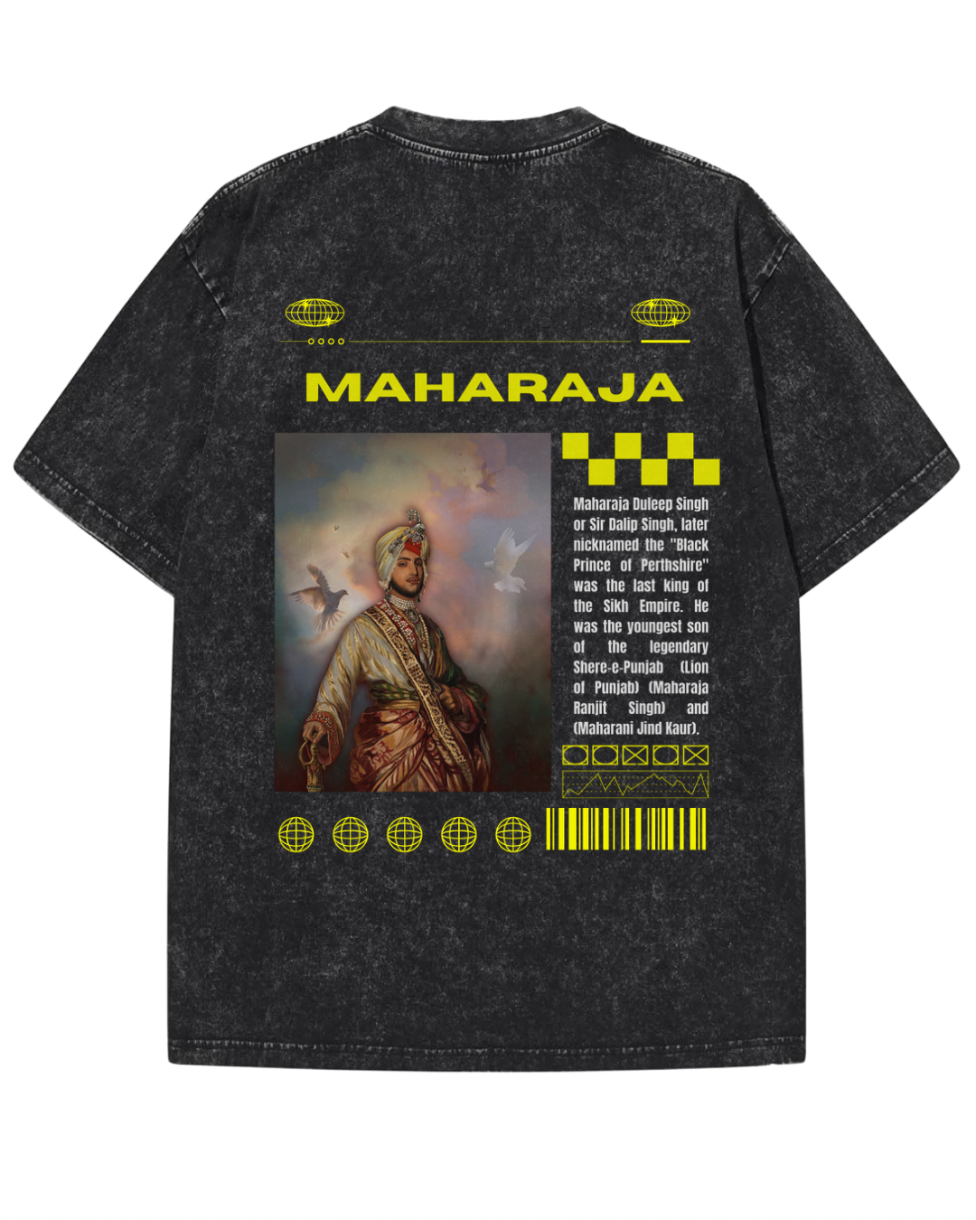 "MAHARAJA" Sovereign History Graphic Tee – Washed Black