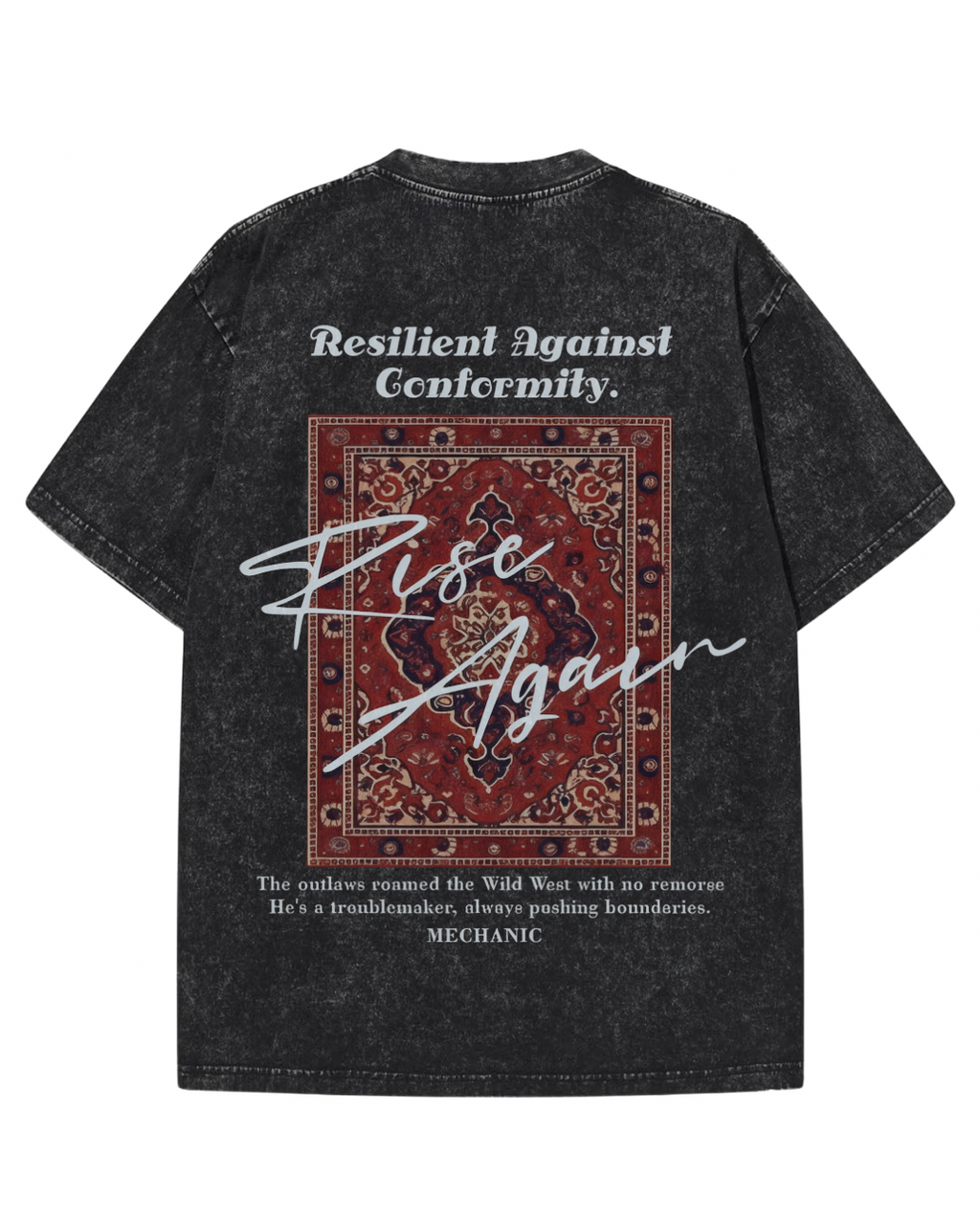 "RISE AGAIN" Resilient Vintage Graphic Tee – Washed Black