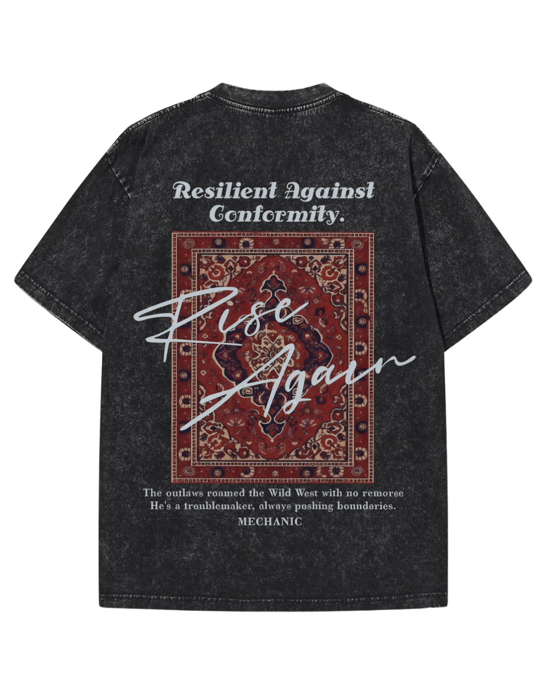 "RISE AGAIN" Resilient Vintage Graphic Tee – Washed Black