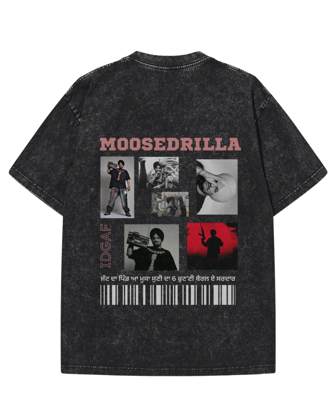 "MOOSEDRILLA" Vintage Graphic Tee – Washed Black