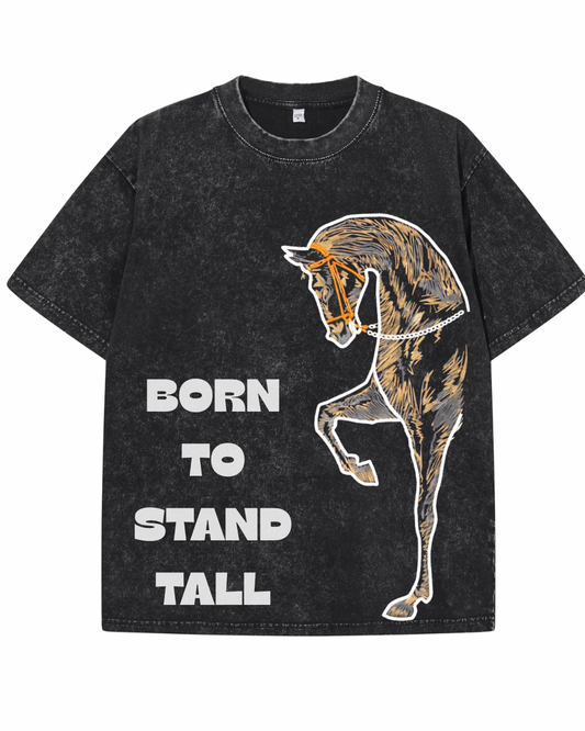 "BORN TO STAND TALL" Vintage Heavyweight Graphic Tee – Washed Black