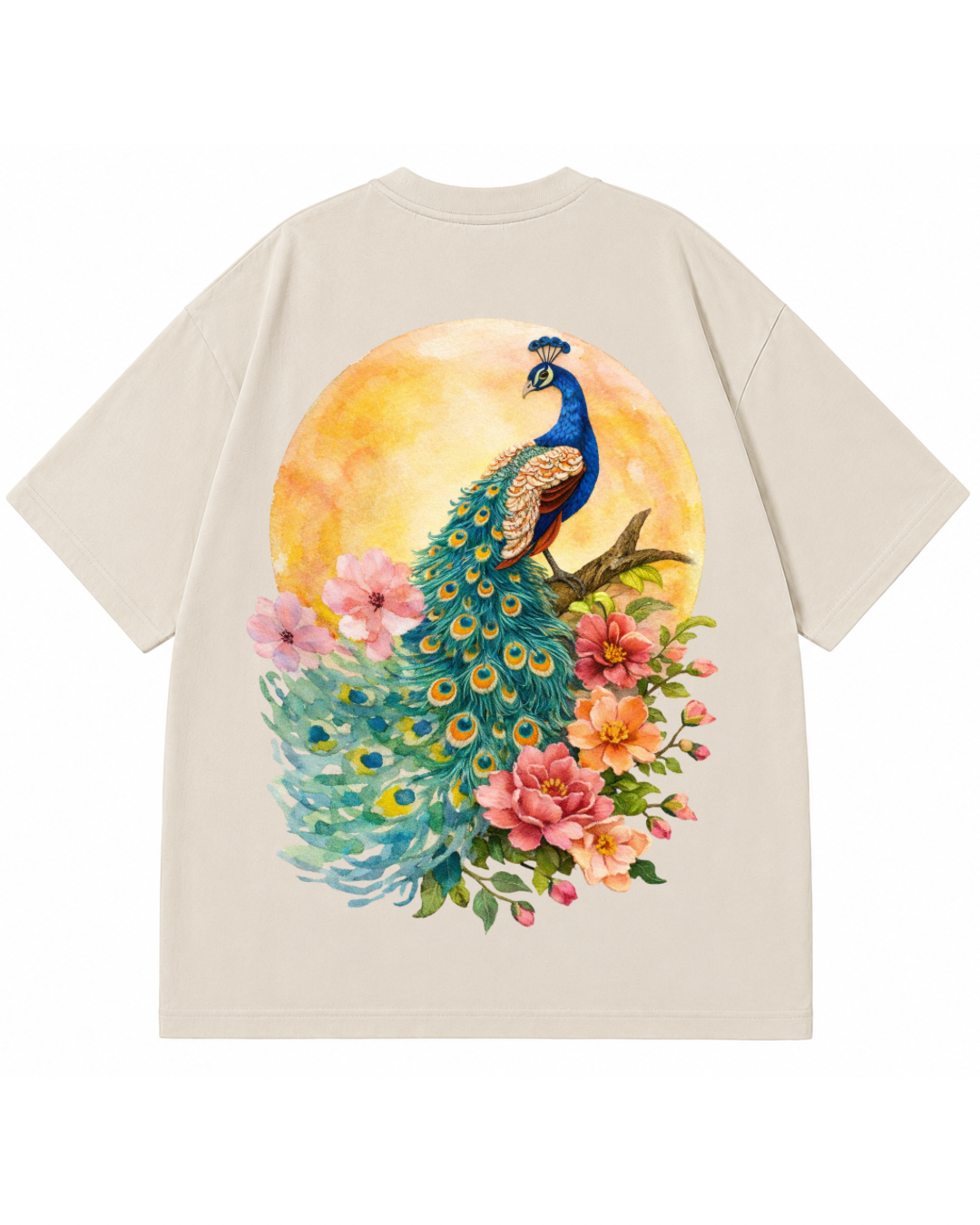 Royal Peacock Watercolor Oversized T-Shirt
