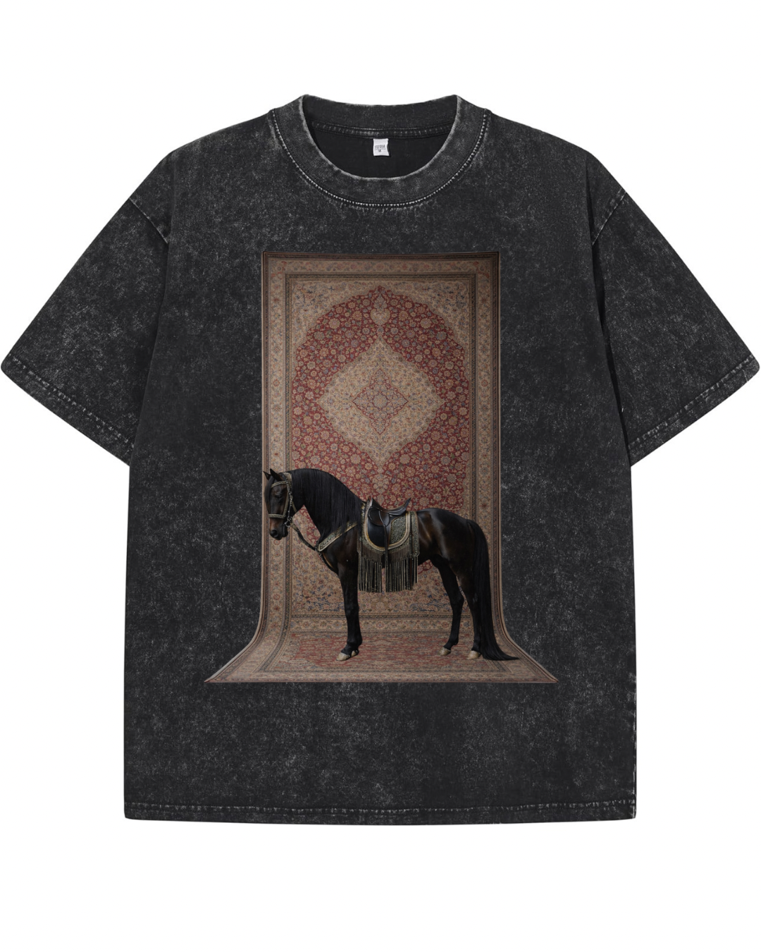 "ROYAL STEED" Heritage Tapestry Graphic Tee – Washed Black