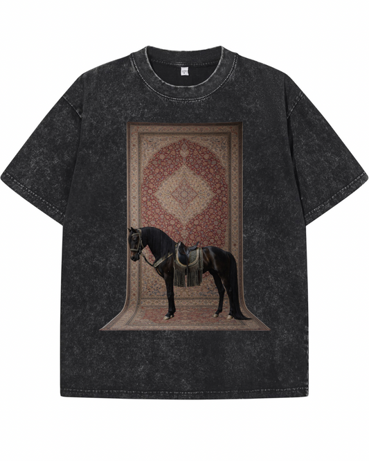 "ROYAL STEED" Heritage Tapestry Graphic Tee – Washed Black