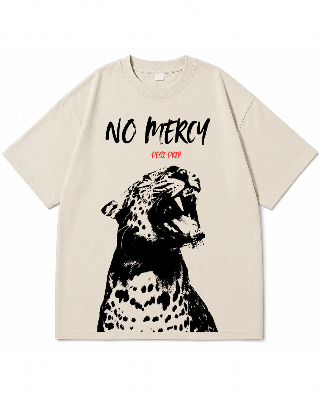 "NO MERCY" Leopard Graphic Oversized T-Shirt