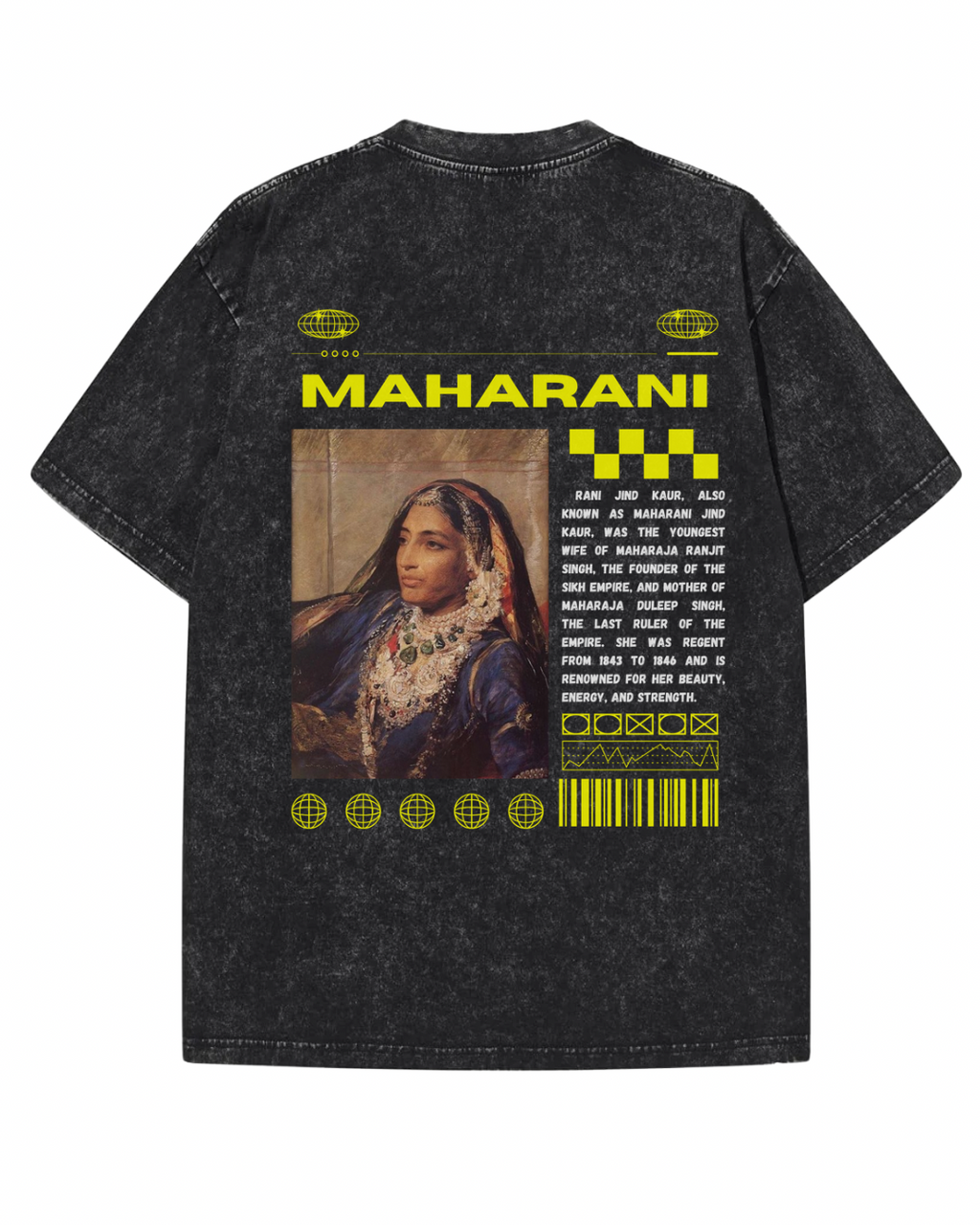 "MAHARANI" Sovereign History Graphic Tee – Washed Black