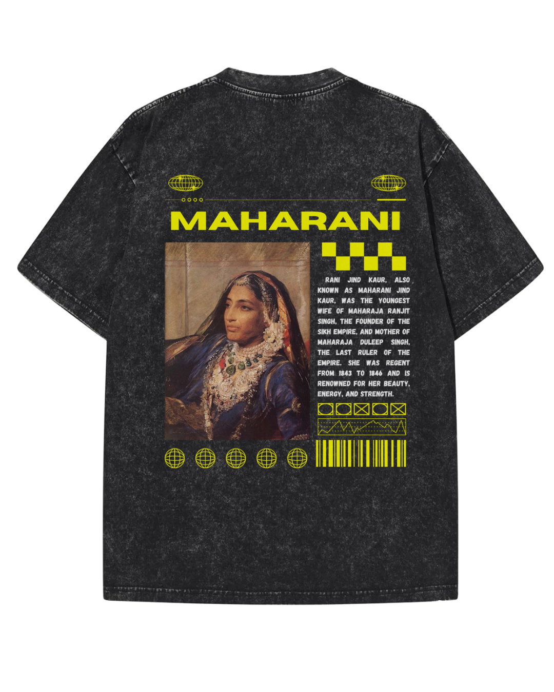 "MAHARANI" Sovereign History Graphic Tee – Washed Black