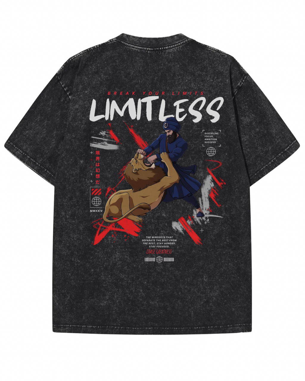 "LIMITLESS" Warrior Spirit Heavyweight Tee – Washed Black
