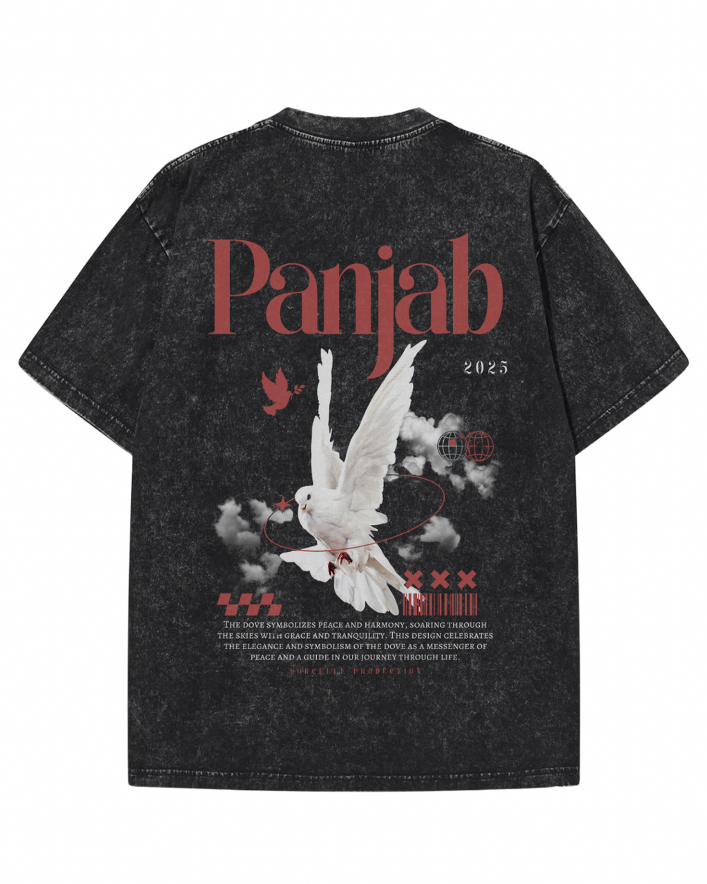 "PANJAB DOVE" Vintage Heavyweight Graphic Tee – Washed Black