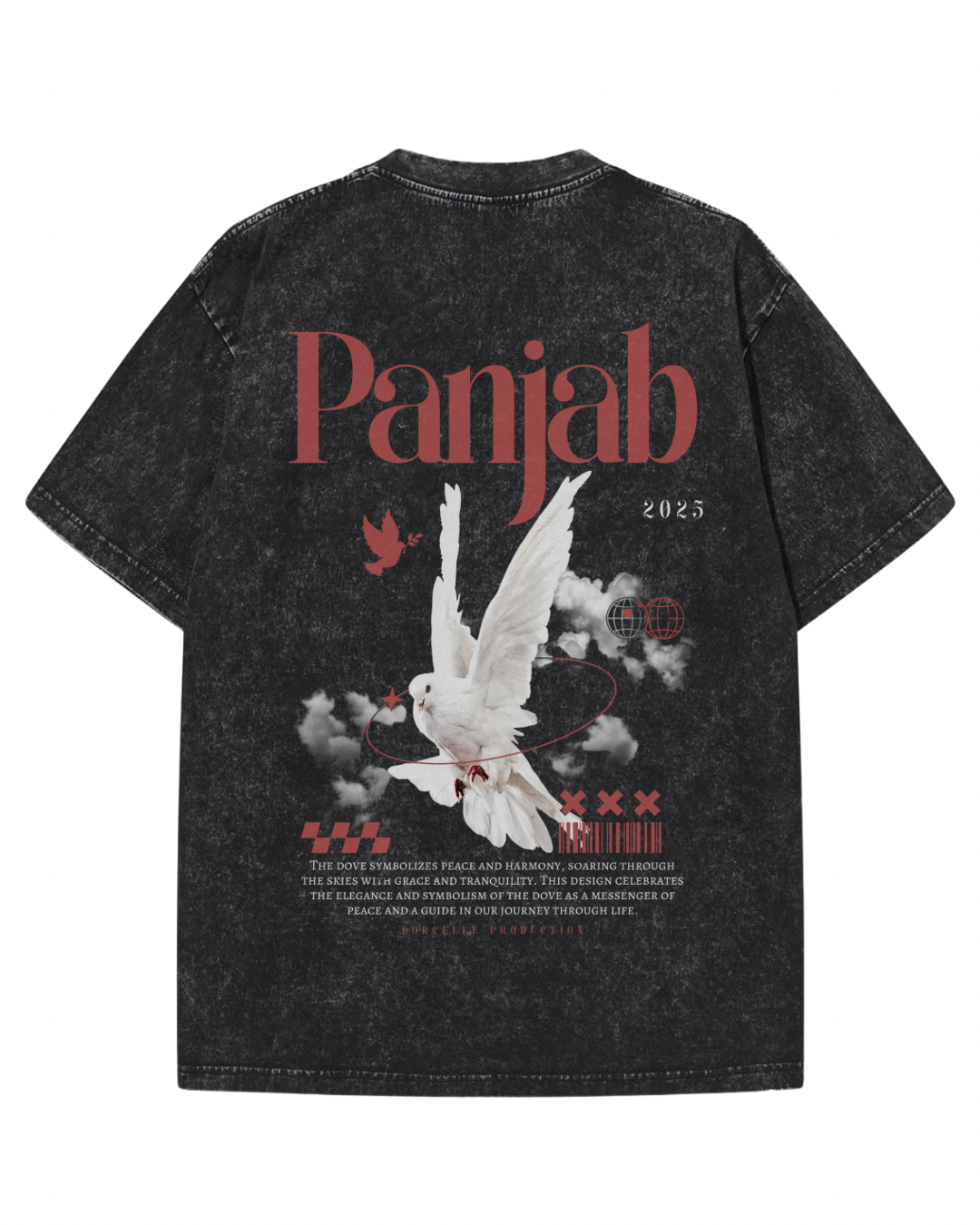 "PANJAB DOVE" Vintage Heavyweight Graphic Tee – Washed Black