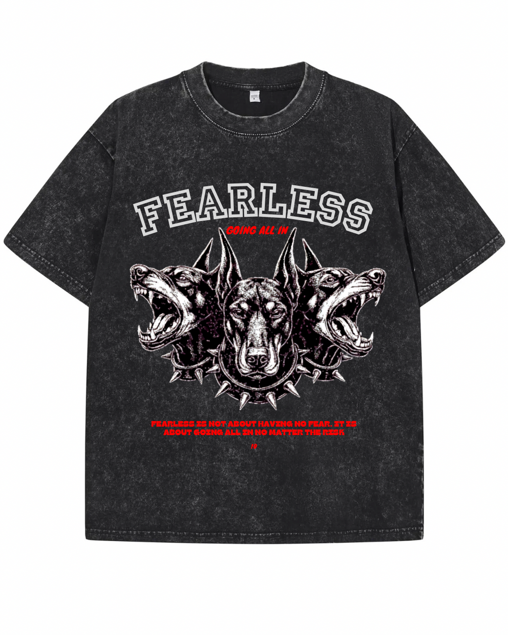 "FEARLESS" Doberman Graphic Oversized Tee – Acid Wash Black