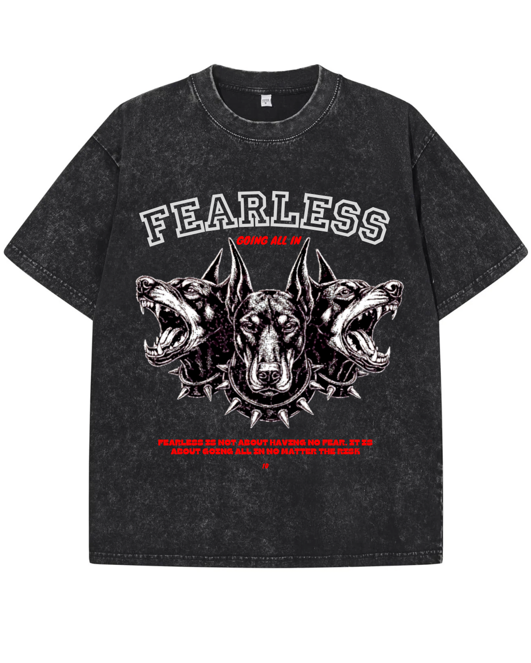 "FEARLESS" Doberman Graphic Oversized Tee – Acid Wash Black