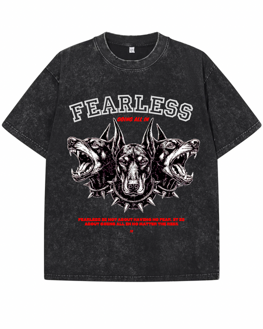 "FEARLESS" Doberman Graphic Oversized Tee – Acid Wash Black