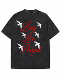 "Long Live Panjab" Vintage Wash Graphic Tee – White Doves & Cursive Script Streetwear T-Shirt