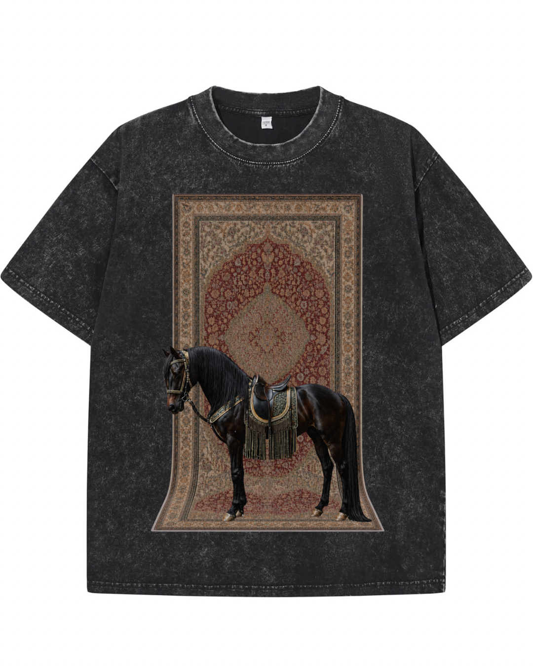 "ROYAL STEED" Heritage Tapestry Graphic Tee – Washed Black