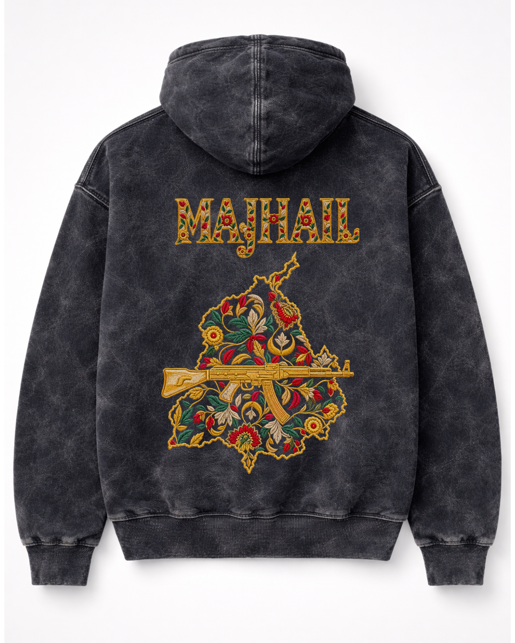 Majhail Acid-Wash Heavyweight Graphic Hoodie